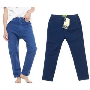 Sandrine Rose X Free People High Rise Oversized Jean in College Blue 24 NWT